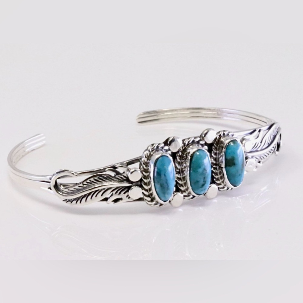 Navajo Silver & Turquoise Bradelet By Darrell Mor… - image 1